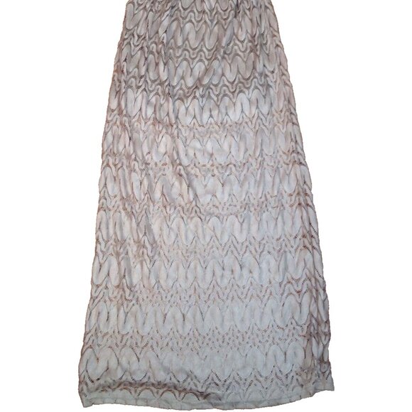 SANS SOUCI STRAPLESS SHEER LACE MAXI DRESS WOMENS S BEIGE LINED POLYESTER BOHO - Picture 3 of 12